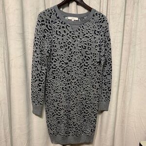 LOFT Charcoal Leopard Long Sleeve Dress